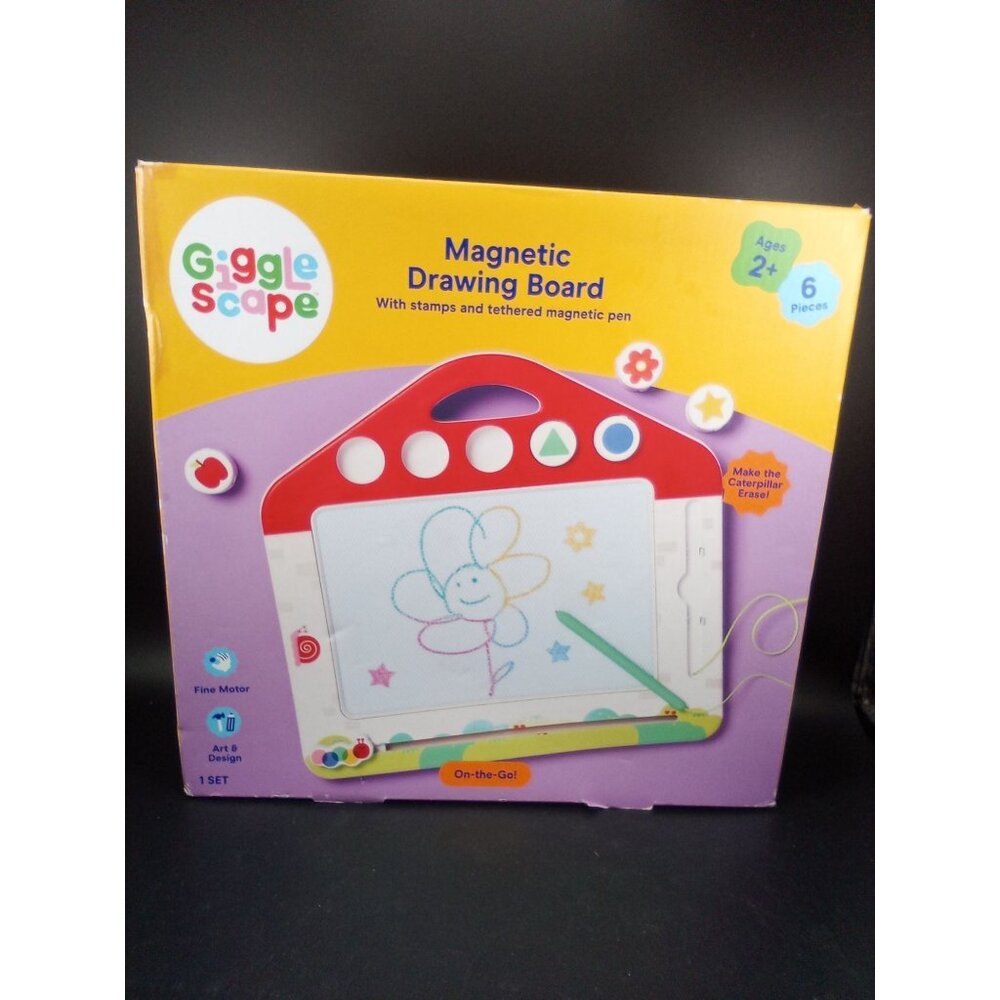 Giggle Scape Magnetic Drawing Board With Stamps & Tethered Magnetic Pen Ages 2+